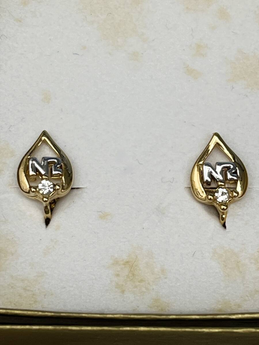【中古】ニナリッチ NINA RICCI ゴールド ラインストーン NR ロゴ ネックレス ピアス セット STG2843