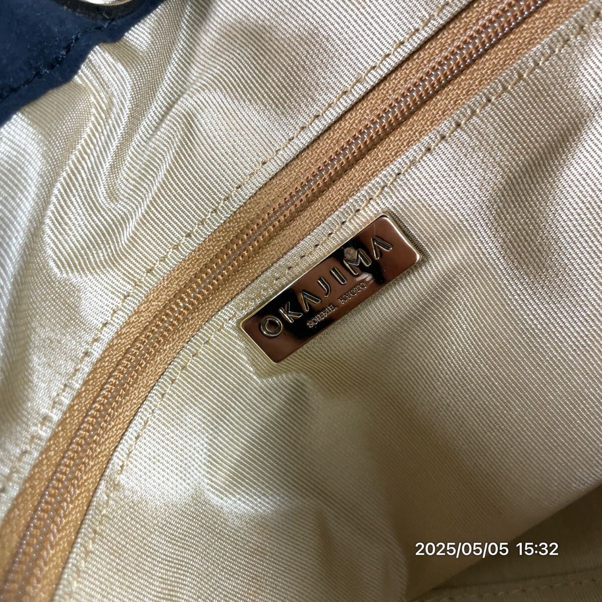 極美品 高級 OKAJIMA オカジマ 岡重 花モチーフ スエード× 絹 和装 和装バッグ ハンドバッグ トートバッグ かばん 鞄_画像4