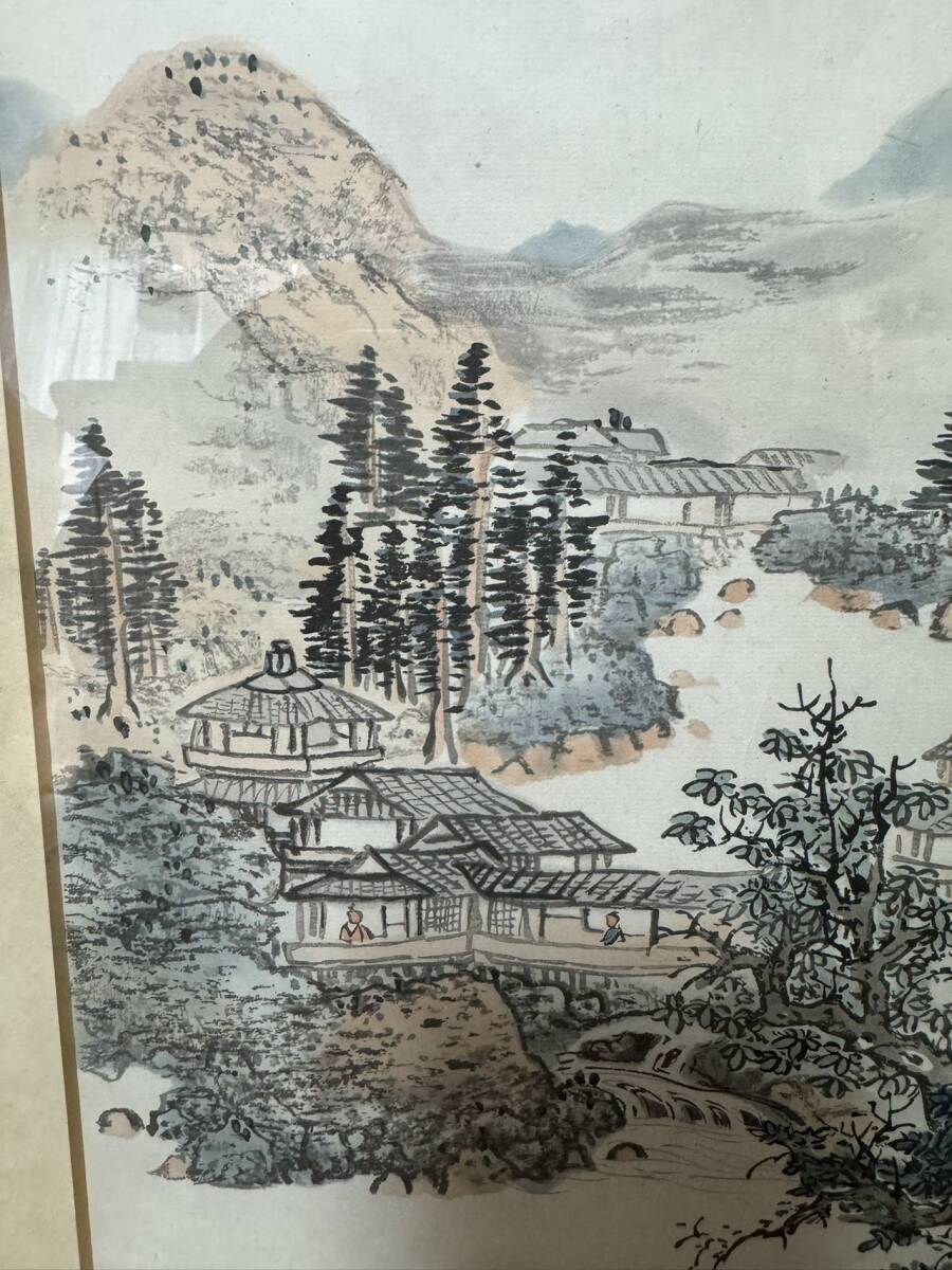経典ブランド 模写】水墨画 在銘 風景画 清和 道寧 中堂 山民 美術品 ガラス 絵画