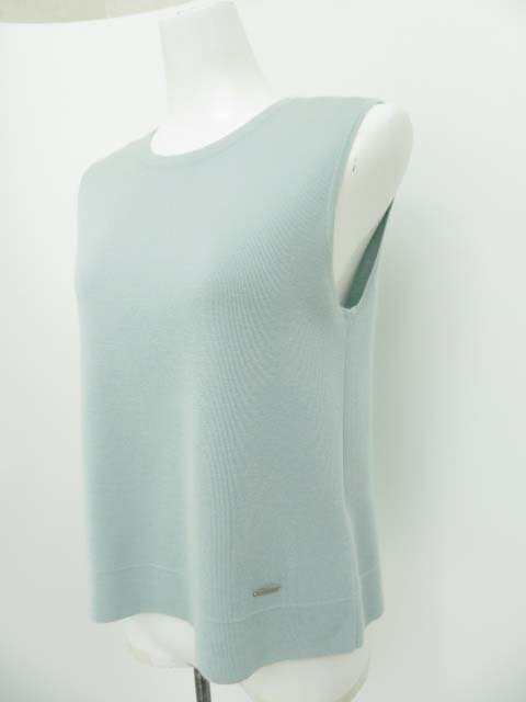 FOXEY　BOUTIQUE　スリーブレスニットトップス　36716　17年　42　アイスブルー　カシミヤシルク　中古A1　AP-108837