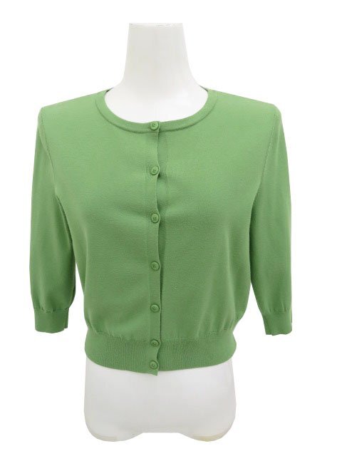 FOXEY　BOUTIQUE　カーディガン（セピア）35927　40　ジェイドグリーン　ロゴ入りボタン　中古A1　AP-108844