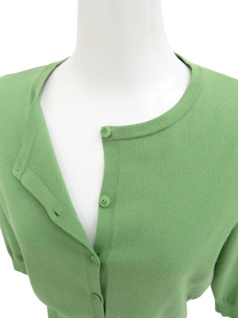 FOXEY　BOUTIQUE　カーディガン（セピア）35927　40　ジェイドグリーン　ロゴ入りボタン　中古A1　AP-108844