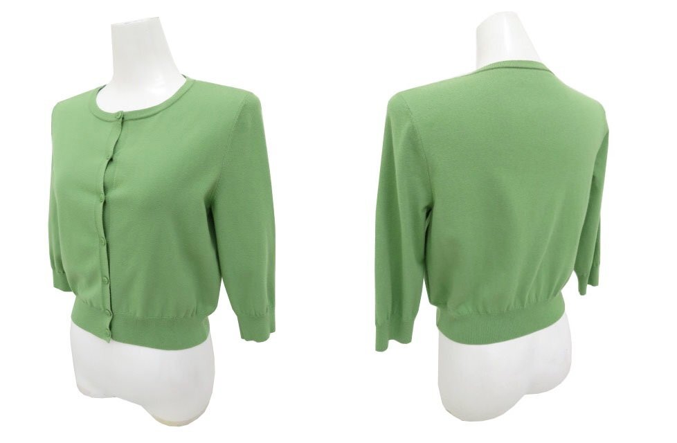 FOXEY　BOUTIQUE　カーディガン（セピア）35927　40　ジェイドグリーン　ロゴ入りボタン　中古A1　AP-108844