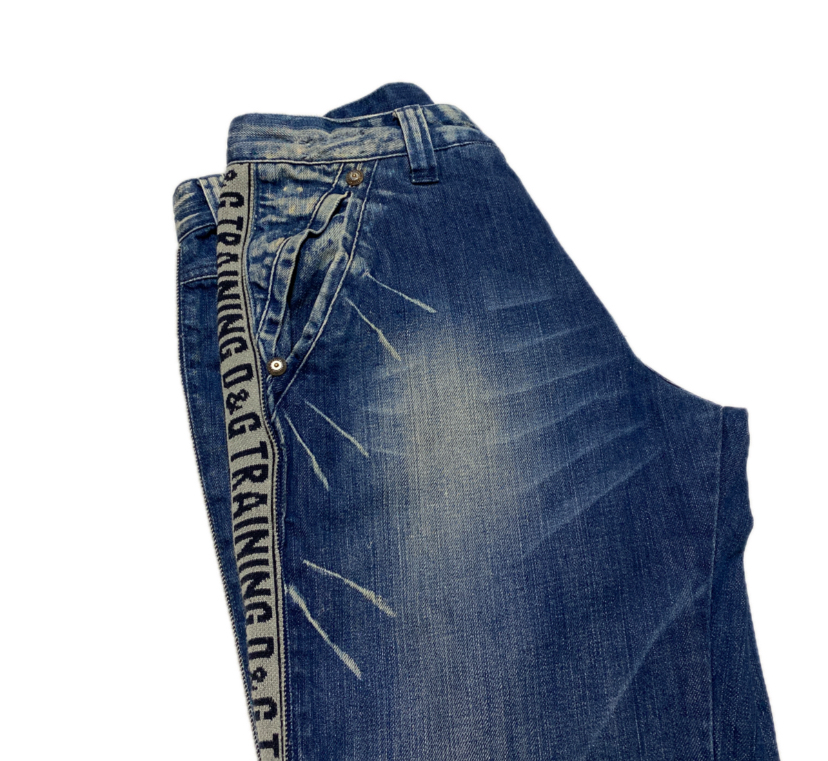 春夏メンズ DOLCE&GABBANA/D&G EXTREME OVER FIT DENIM D&G TRAINING ロゴ サイドライン インディゴ濃淡 ウォッシュ デニムパンツ