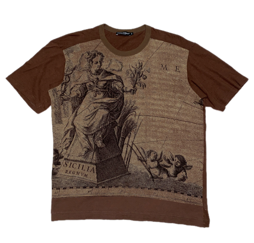 春夏メンズ DOLCE&GABBANA 圣母マリア 天使 プリント ストレッチコットン オーバーシルエット クルーネック 半袖 Tシャツ