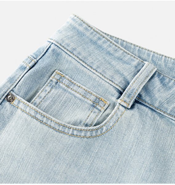 新品YAレディースコットン薄みスラックスデニムジーンズワイドパンツS