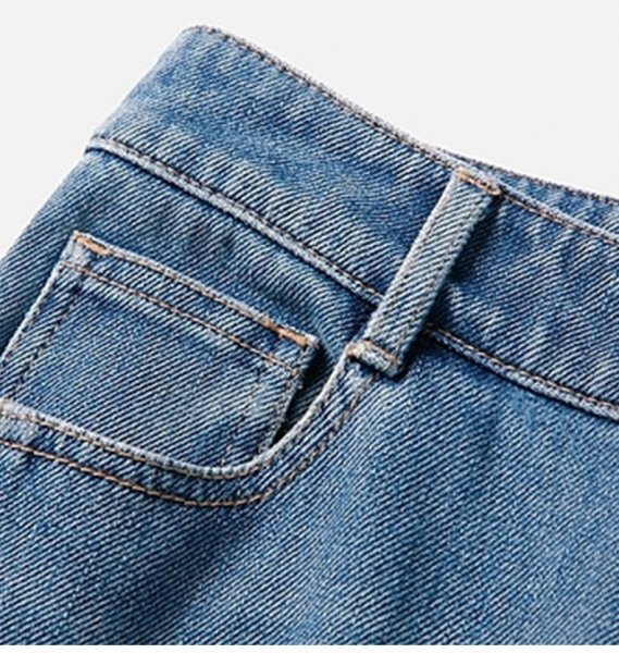 新品YAレディースコットン薄みスラックスデニムジーンズ夏ワイドパンツM