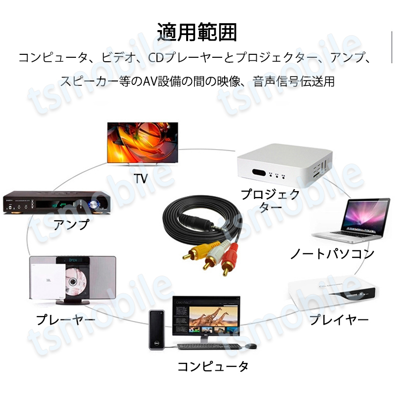 RCAケーブル 3.5mmオス RCAオス 赤白黃3端子 1.5m 変換ケーブル 4極 3.5mm AUX 端子 1.5m AV 2Pin スピーカー アンプ 設(shè)備の接続
