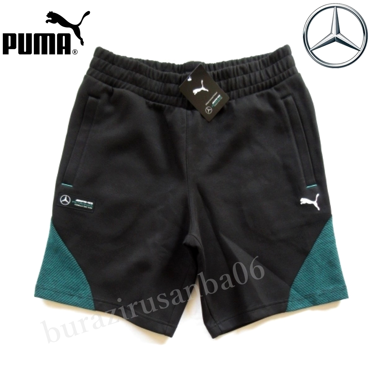 US/L 日本XL相當(dāng)◆未使用 PUMA プーマ × メルセデス ベンツ コラボ スウェット ハーフパンツ 上質(zhì)な風(fēng)合い メルセデスAMG 599611 ブラック