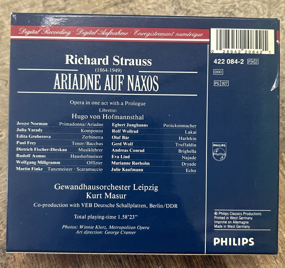 R.シュトラウス：歌劇「ナクソス島のアリアドネ」 クルト?マズア 【中古CD】 2枚組 西ドイツ?プレス ARIADNE AUF NAXOS 32CD-872-3