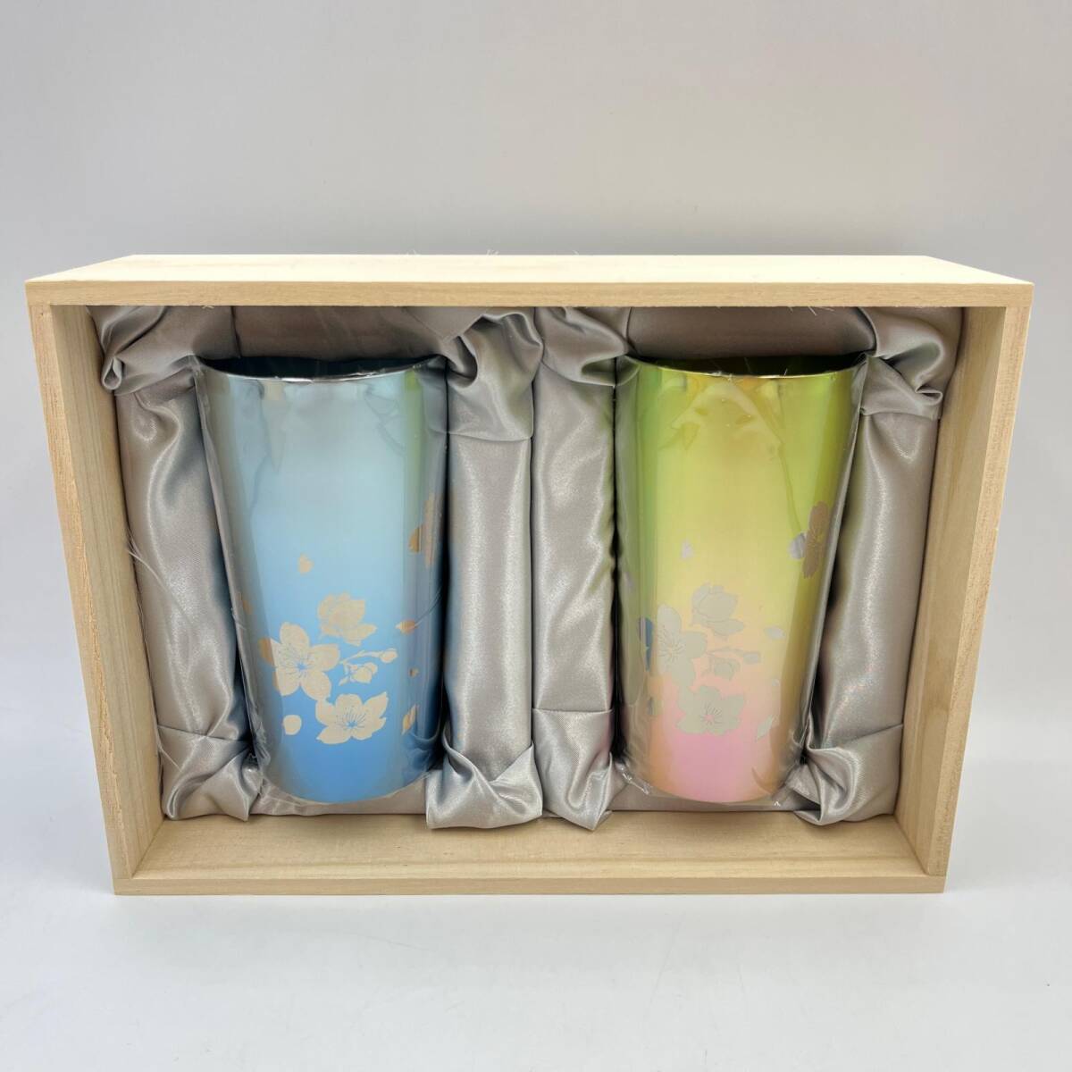 J2171★未使用 HORIE 純チタン二重タンブラー グラス ペア 桜