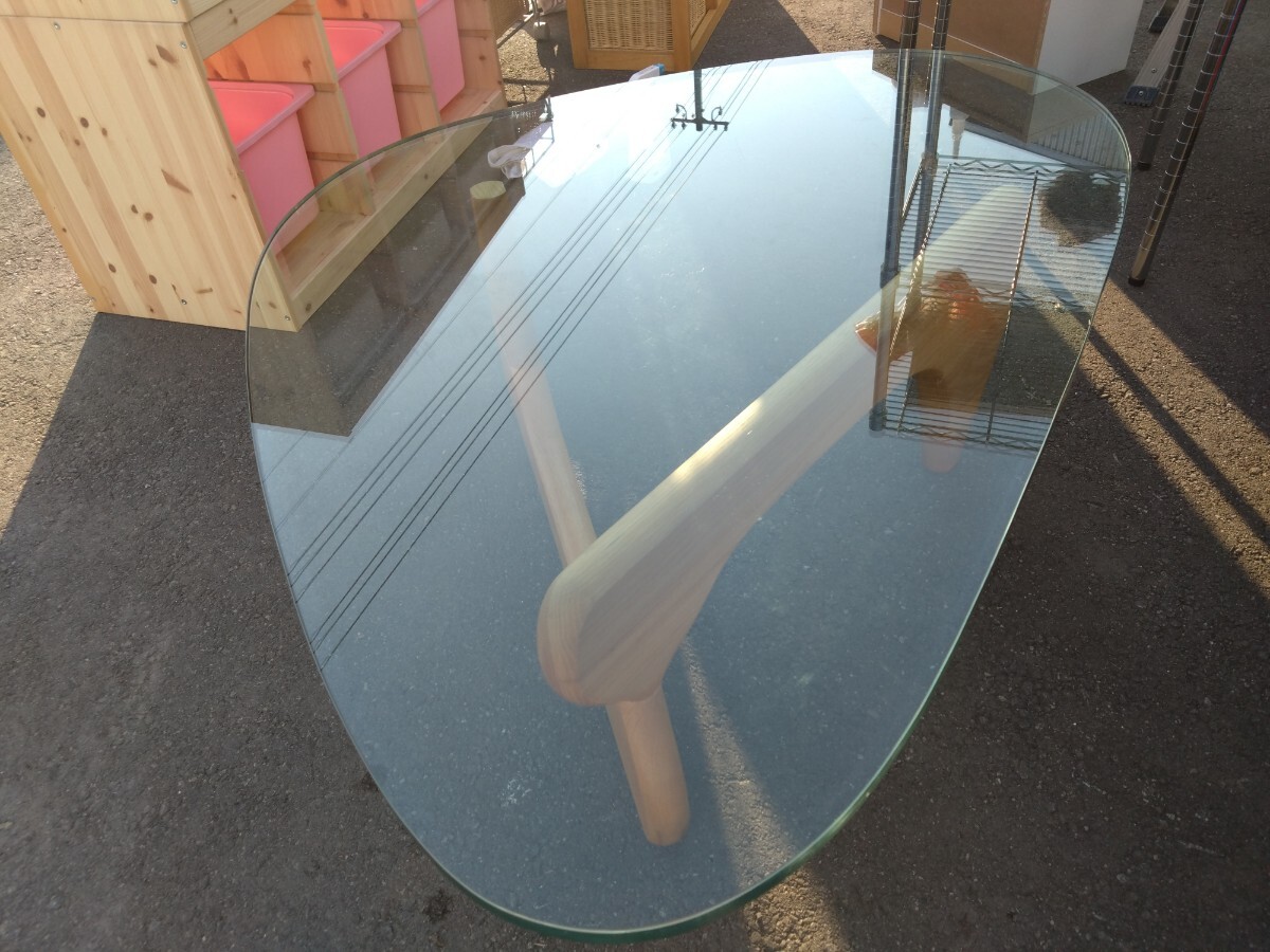 ●【引取限定】イサム?ノグチ コーヒーテーブル センターテーブル ノグチテーブル デザイナーズ 家具 126×90×40 ガラス1.9cm 中古 ③