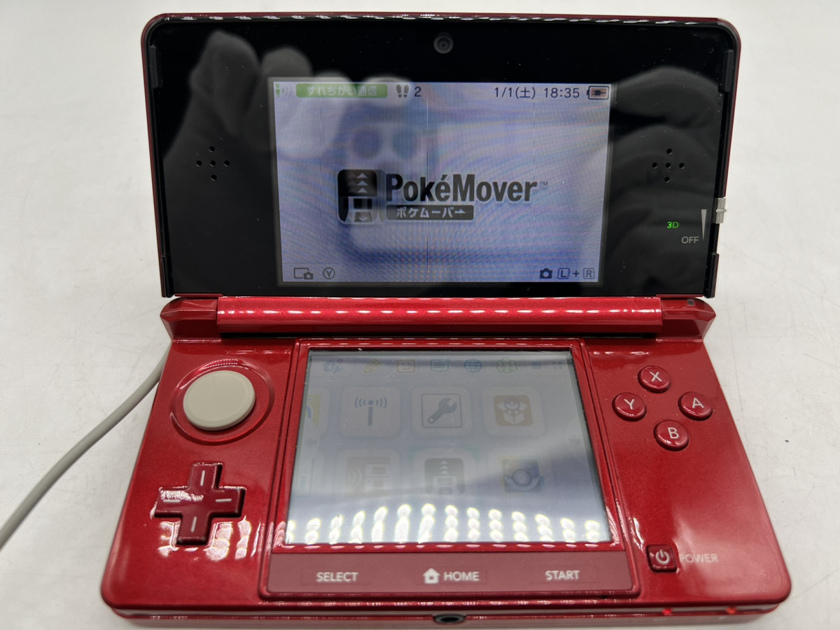 9705-06★1円スタート★任天堂/Nintendo/Nintendo 3DS/本體/メタリックレッド/ポケモンバンク/ポケムーバー/通電動(dòng)作確認(rèn)済/ポケバンク★