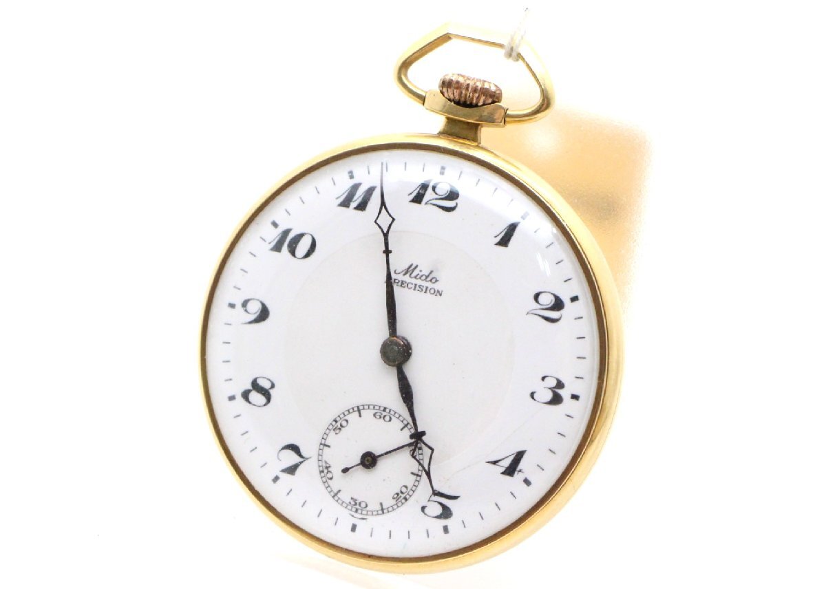 【ト石】☆稼働品☆ MIDO ミドー 18K 18金無(wú)垢 手巻き式 懐中時(shí)計(jì) PRECISION 白文字盤(pán) TC090EWH81