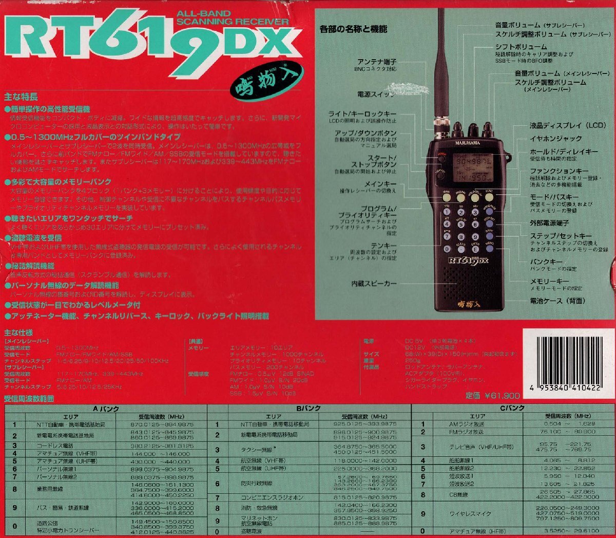 RT-619DX【MARUHAMA】　鳴物入0.5～1300MHz（NFM,WFM,AM,SSB）　ワイドバンドレシーバー　2波同時受信