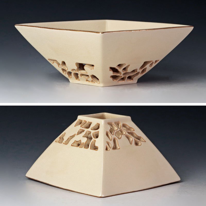 【古美味】十四代沈壽官造 薩摩 透シ高臺(tái)菓子皿 五客 茶道具 保証品 bI1O