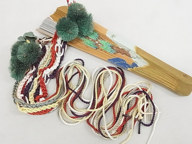 平和屋本店■和裝小物 檜扇 檜扇 松竹梅 六色飾り紐 纟花付き 十二単 平安裝束 逸品 KAAA1803kk4
