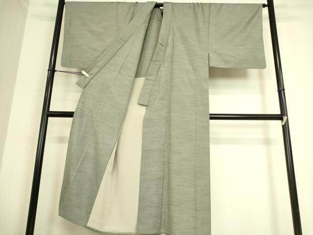 平和屋著物▽男性　紬　単衣　素鼠色　正絹　逸品　DAAQ4207az