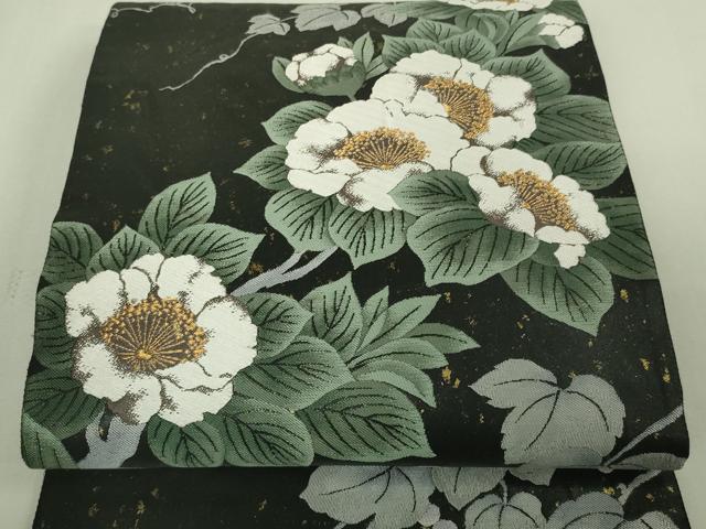 平和屋著物▼西陣　六通柄袋帯　芙蓉葡萄図　金纟　引箔　証紙付き　正絹　逸品　DAAR7868sf