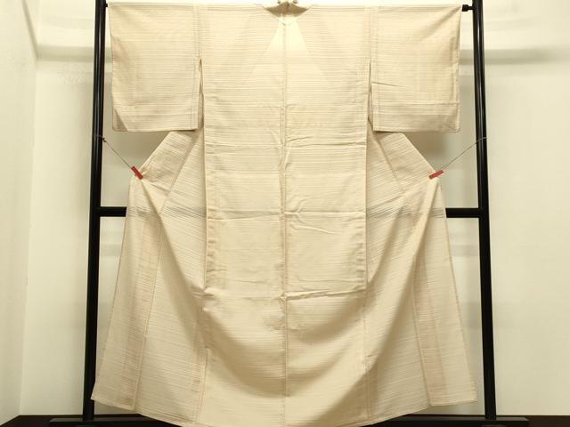 平和屋著物＊夏物　銀座きしや　譽(yù)志工蕓　色無(wú)地　変わり縞紋紗　肌色　正絹　逸品　CAAS0442vp
