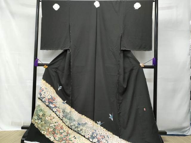  flat мир магазин кимоно # роскошный кимоно куротомэсодэ автор предмет . птица . дерево документ временный . перо натуральный шелк замечательная вещь не использовался CAAR5574fb