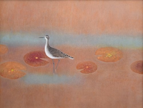 【真作】上村淳之 「鴫」リトグラフ 画品があり風情があり、落ち着いた色合いの作品です 文化勲章受章画家【信頼と実績・正光画廊】 石版画・リトグラフ