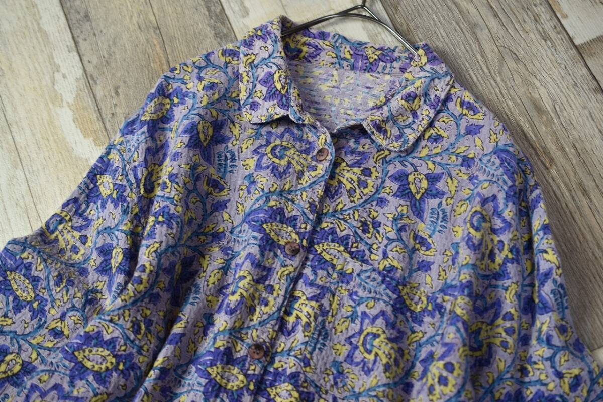 橫浜元町グレープ grape インド制 ボタニカル柄ブラウスシャツ 