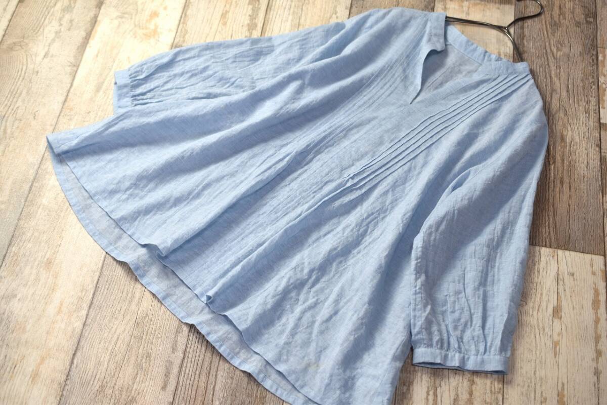 橫浜元町グレープ grape 日本制 ピンタック入りVブラウスチュニック ふんわり ゆったり