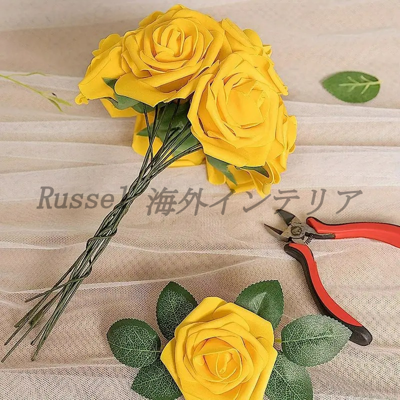 フェイクフラワー 薔薇 造花 25本セット エレガント イエロー 黃色 人工 お灑落 デコレーション インテリア おしゃれ アレンジメント 4-7