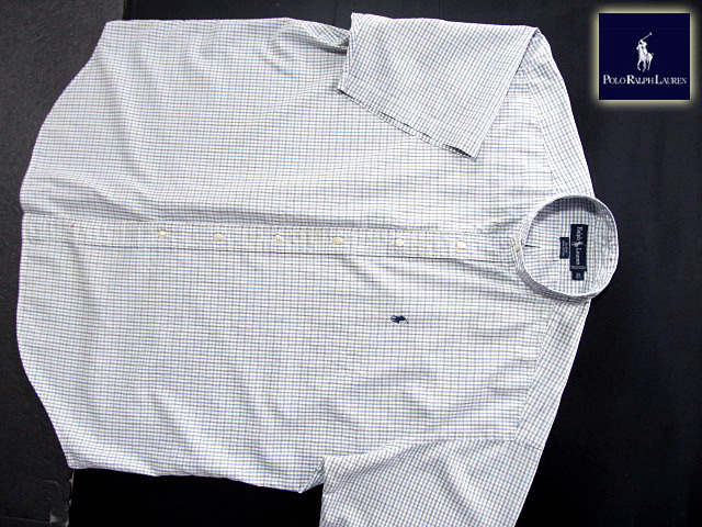 ★100円スタート！ラルフローレン RALPH LAUREN バンドカラーシャツ 半袖 XLサイズ 希少品 ハンサムチェック ブルー×ブラック×ホワイ???