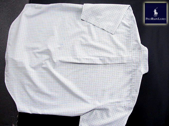 ★100円スタート！ラルフローレン RALPH LAUREN バンドカラーシャツ 半袖 XLサイズ 希少品 ハンサムチェック ブルー×ブラック×ホワイ???