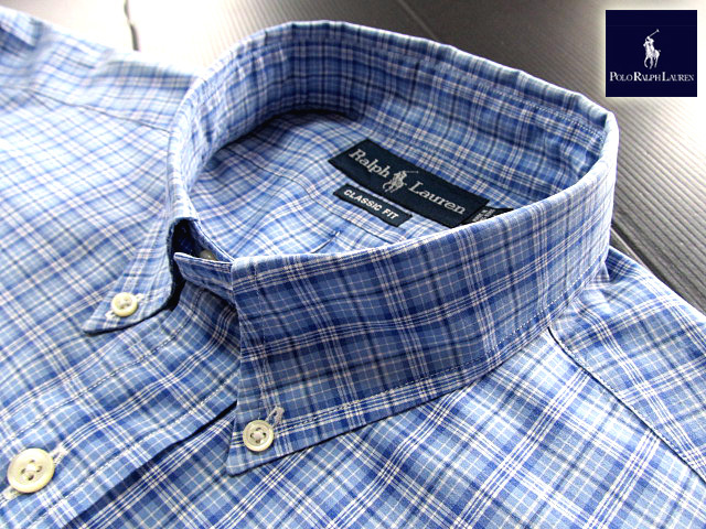 ★500円スタート！ラルフローレン RALPH LAUREN ボタンダウンシャツ 半袖 Lサイズ 希少品 ハンサムチェック ブルー×ネイビー×ホワイ???
