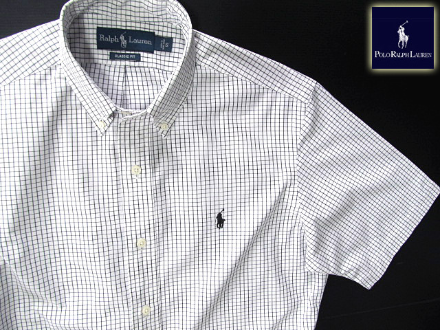 ★500円スタート！ラルフローレン RALPH LAUREN ボタンダウンシャツ 半袖 Mサイズ 希少品 タッターソールチェック ブラック×ホワイト