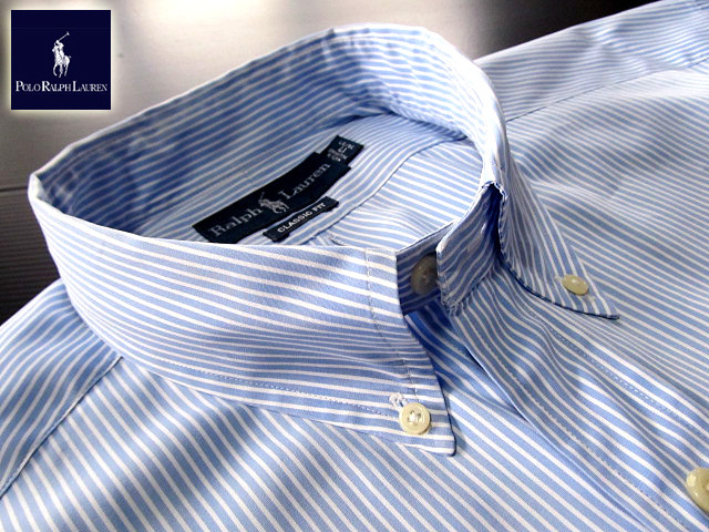 ★500円スタート！美品 ラルフローレン RALPH LAUREN ボタンダウンシャツ 長(zhǎng)袖 XLサイズ 希少品 クールストライプ ブルー×ホワイト