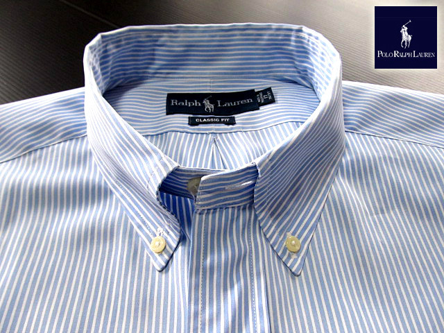 ★500円スタート！美品 ラルフローレン RALPH LAUREN ボタンダウンシャツ 長(zhǎng)袖 XLサイズ 希少品 クールストライプ ブルー×ホワイト