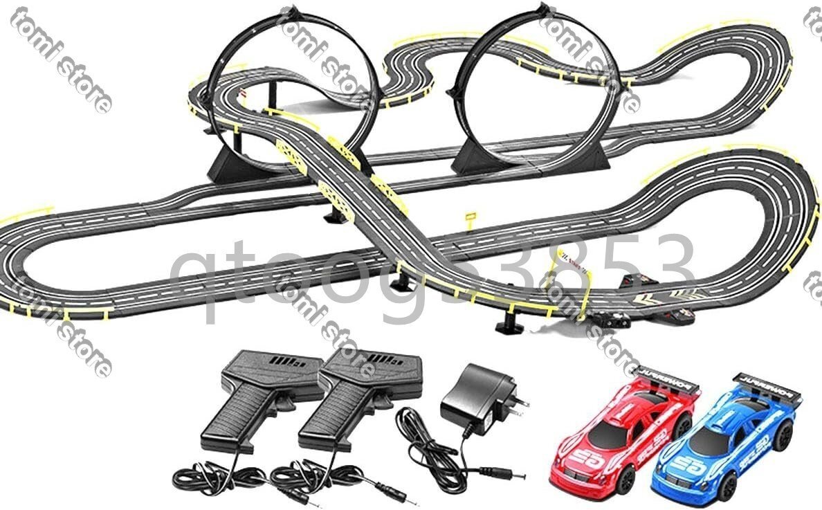 RCトラックカーおもちゃ、ダブルカースロットカーアナログ1:43レーストラックセット4-6歳子供用2臺(tái)の車とリモコン付き,11.8M