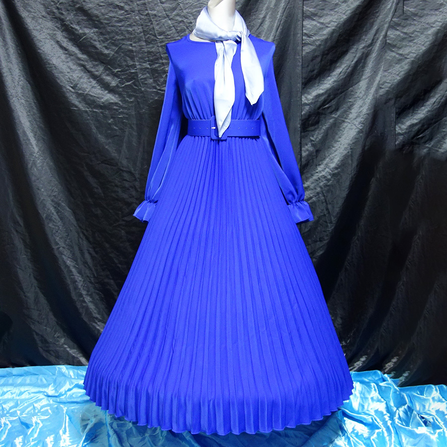 イベント會(huì) ユニフォーム 光沢 ナイロン プリーツ ロング ドレス ロイヤルブルー