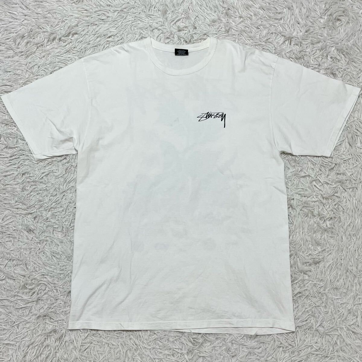 1円? STUSSY stussy ステューシー　ワンポイントロゴ　リーフ　歴代ロゴ　バックプリント　 半袖　 Tシャツ　ホワイト　XLサイズ