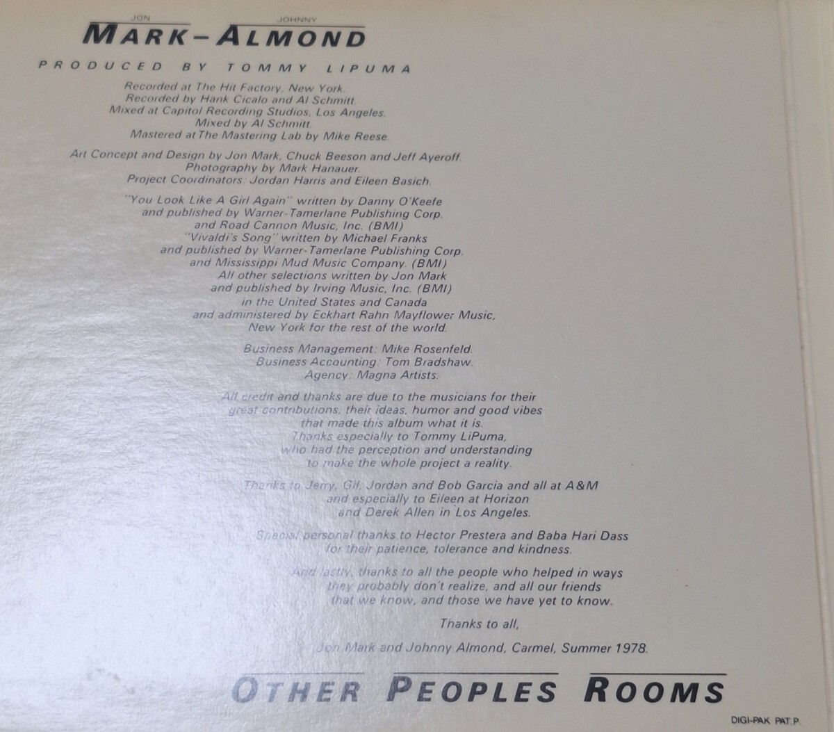 名盤/帯付デジパックCD■マーク＝アーモンド/ Mark-Almond■1978年6th(A&M/Horizon 1st)『Other Peoples Rooms』Tommy Lipuma_画像4