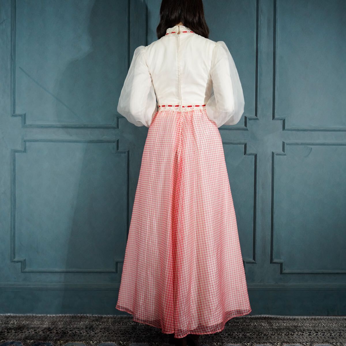 *SPECIAL ITEM* 60’s 〜70’s USA VINTAGE /60年代〜70年代アメリカ古着チェック柄レースデザインシフォンドレスワンピース