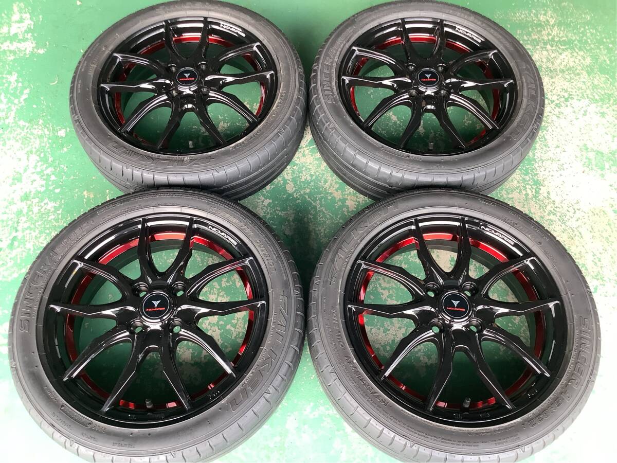 【未使用+中古】ノヴァリス VF 15x4.5J 4H 100 +45 4本 1台分 165/55R15 ブラック/レッド ムーヴ タント スペーシア N-ONE N-BOX デイズ 等_画像1