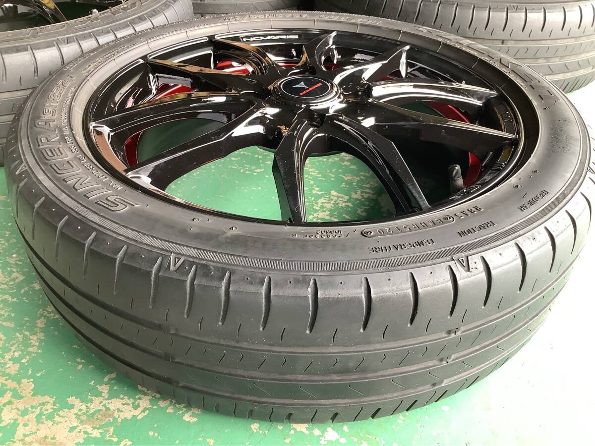 【未使用+中古】ノヴァリス VF 15x4.5J 4H 100 +45 4本 1台分 165/55R15 ブラック/レッド ムーヴ タント スペーシア N-ONE N-BOX デイズ 等_画像4