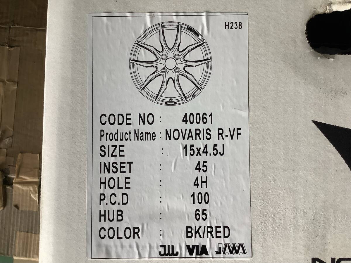 【未使用+中古】ノヴァリス VF 15x4.5J 4H 100 +45 4本 1台分 165/55R15 ブラック/レッド ムーヴ タント スペーシア N-ONE N-BOX デイズ 等_画像5