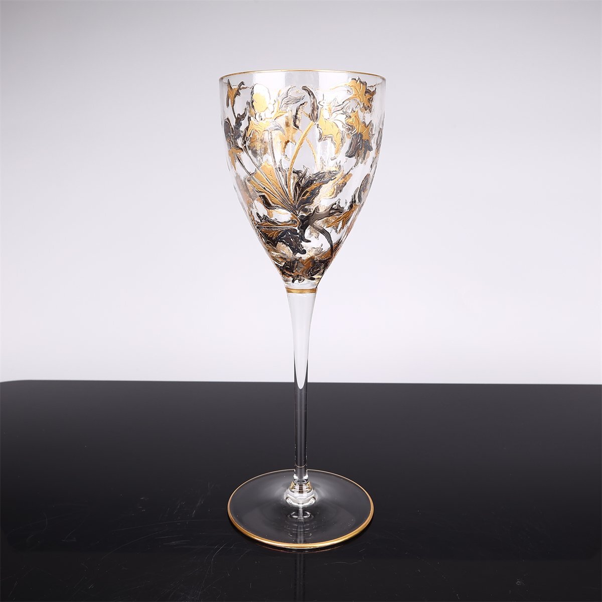 【吉】PB694 Baccarat 【オールドバカラ】 クリスタルガラス 金彩 ワイングラス 4點 高21㎝／美品！