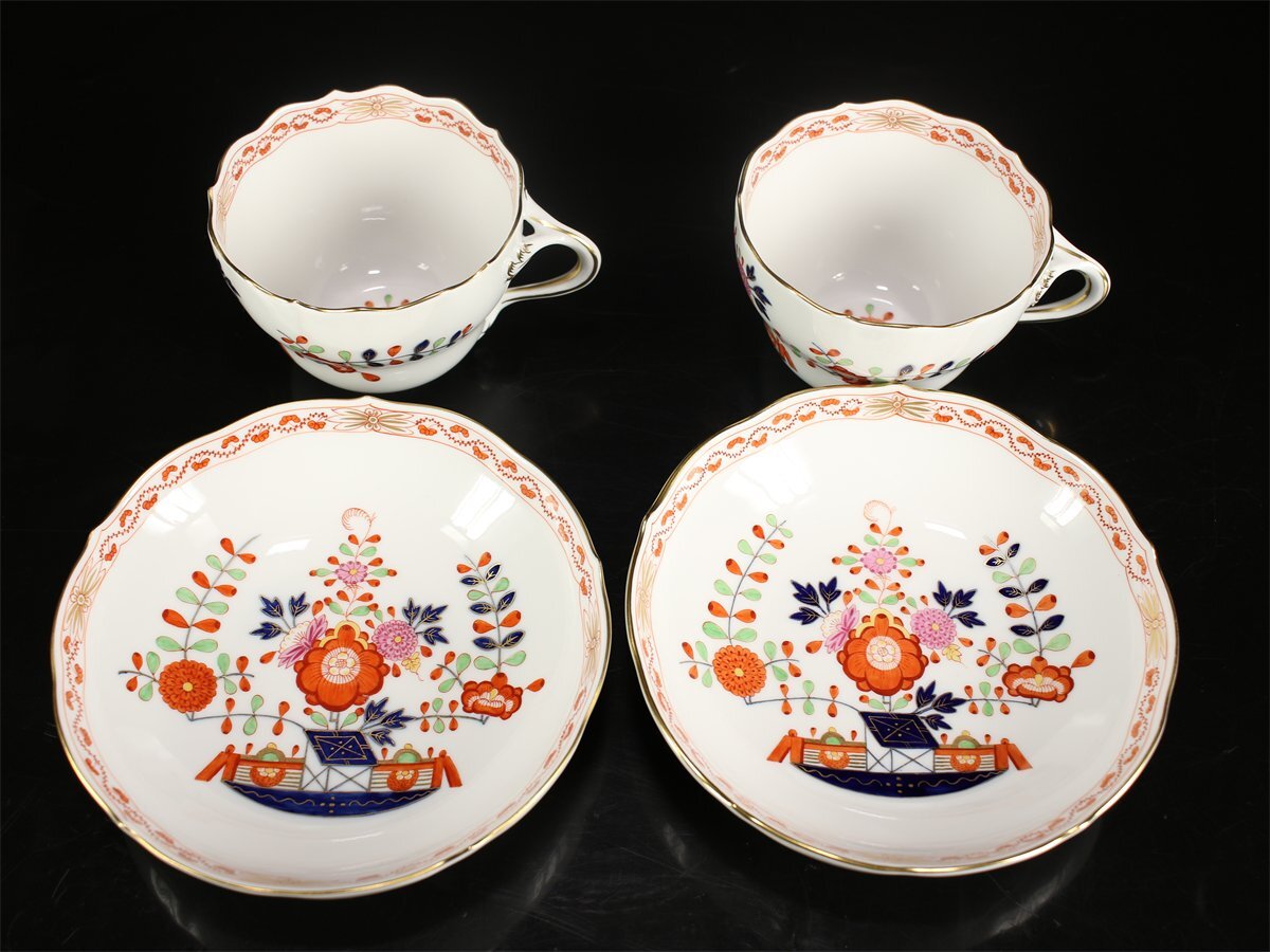 【吉】CK711 MEISSEN 【マイセン】 色絵金襕手花紋 カップ＆ソーサー 2組 6點セット／未使用品！