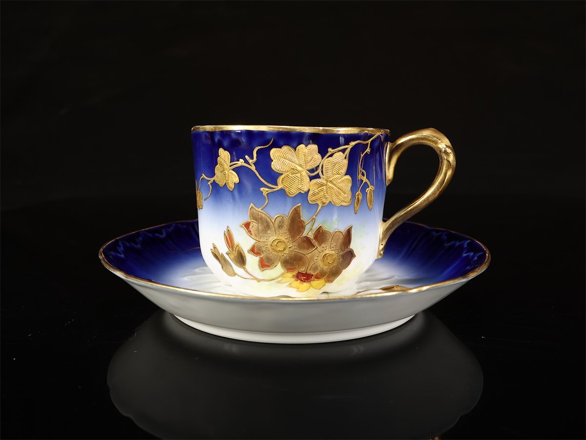 【吉】CK879 アビランド フランス リモージュ 【D&Co】 金彩瑠璃釉 カップ＆ソーサー プレート 3點セット／時代の使用感あり！