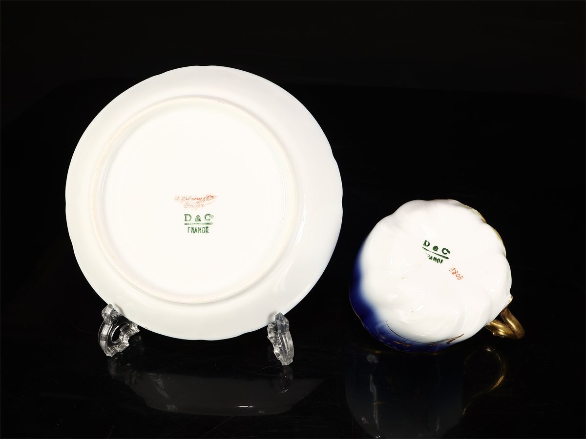 【吉】CK879 アビランド フランス リモージュ 【D&Co】 金彩瑠璃釉 カップ＆ソーサー プレート 3點セット／時代の使用感あり！