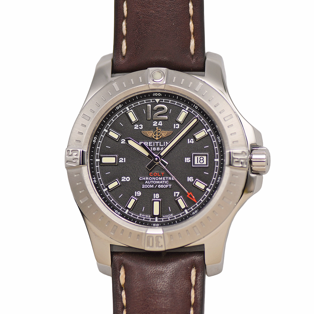 ブライトリング BREITLING コルト オートマティック 44 A17388 自動巻 クロノメーター SS/レザー 200m防水 メンズ 男性用 腕時計 中古