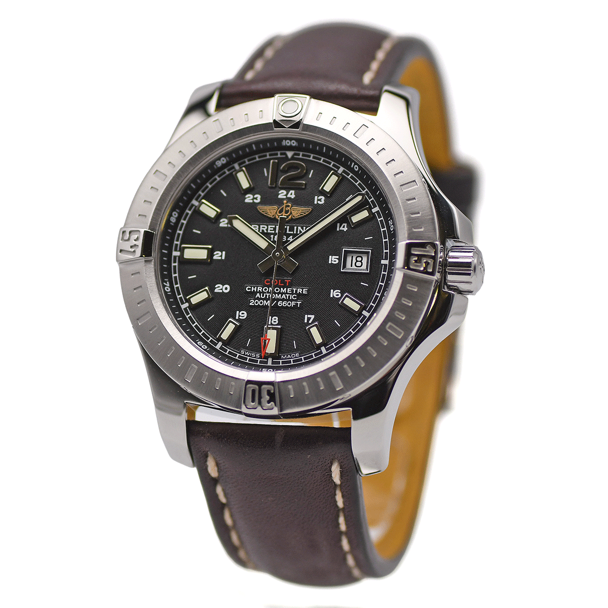 ブライトリング BREITLING コルト オートマティック 44 A17388 自動巻 クロノメーター SS/レザー 200m防水 メンズ 男性用 腕時計 中古