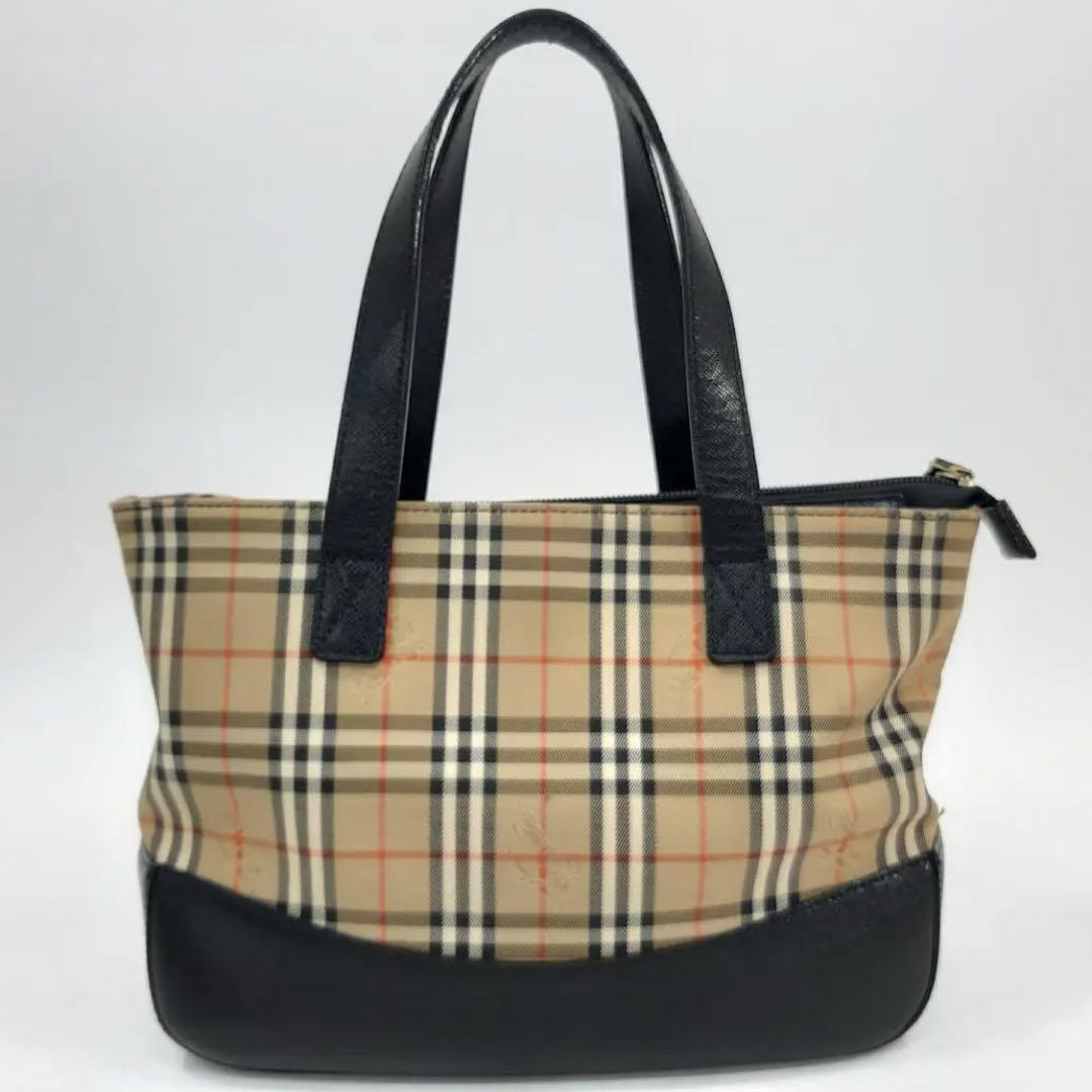 バーバリー BURBERRY ハンドバッグ ノバチェック キャンバス レザー茶色